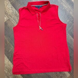 Tommy Hilfiger Red Sleeveless Zip Polo Tank